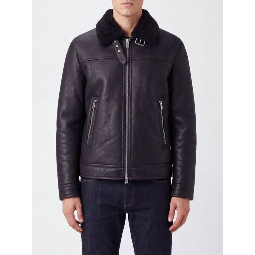 Dondup Men Lambskin Leather Jacket Dondup With Fur Collar And Zip Closure